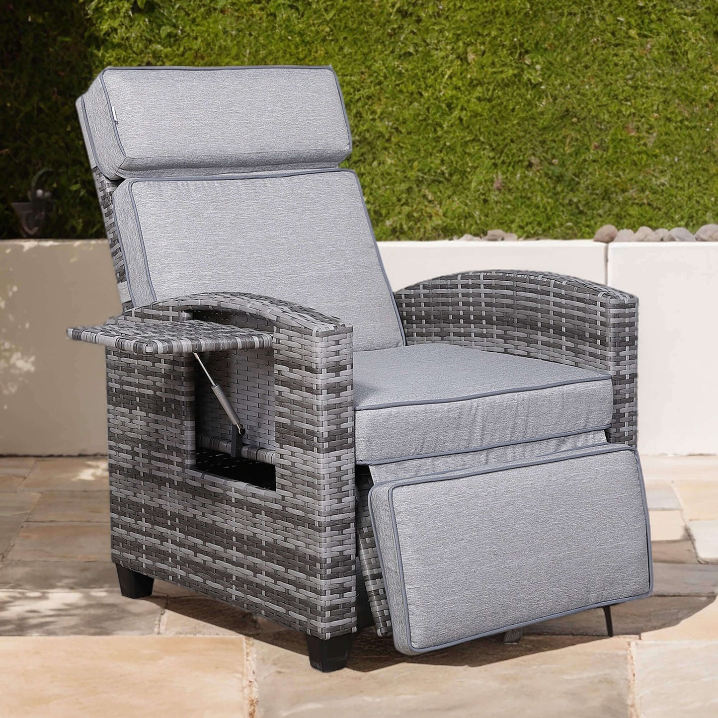 Harmony Range Reclining Armchair with Flip Table in Grey Weave and Grey Cushion