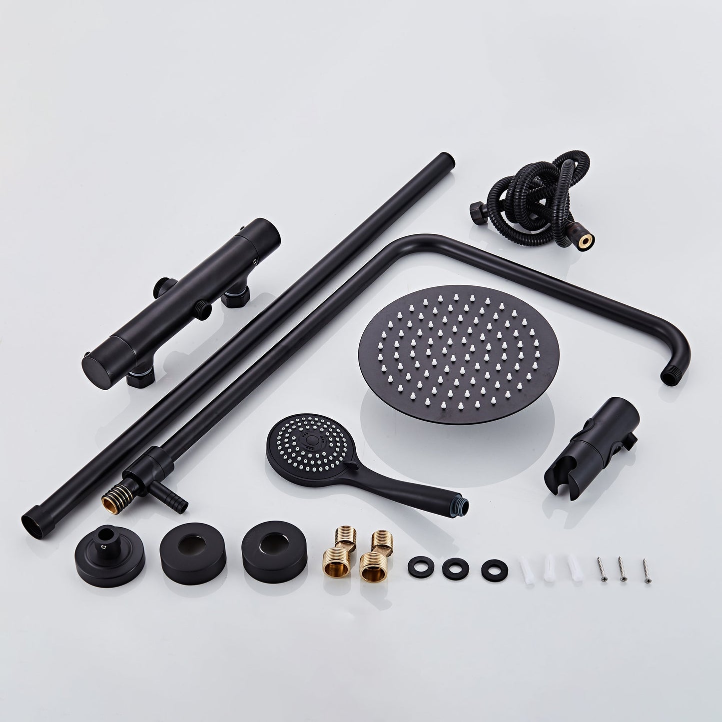 Thermostatic Shower Valve, Fixed Head & Handset Shower Set - Matt Black