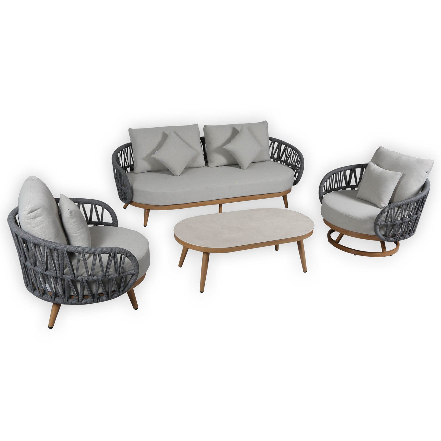Luna Range Dark Grey Rope Sofa Set with Grey Cushions