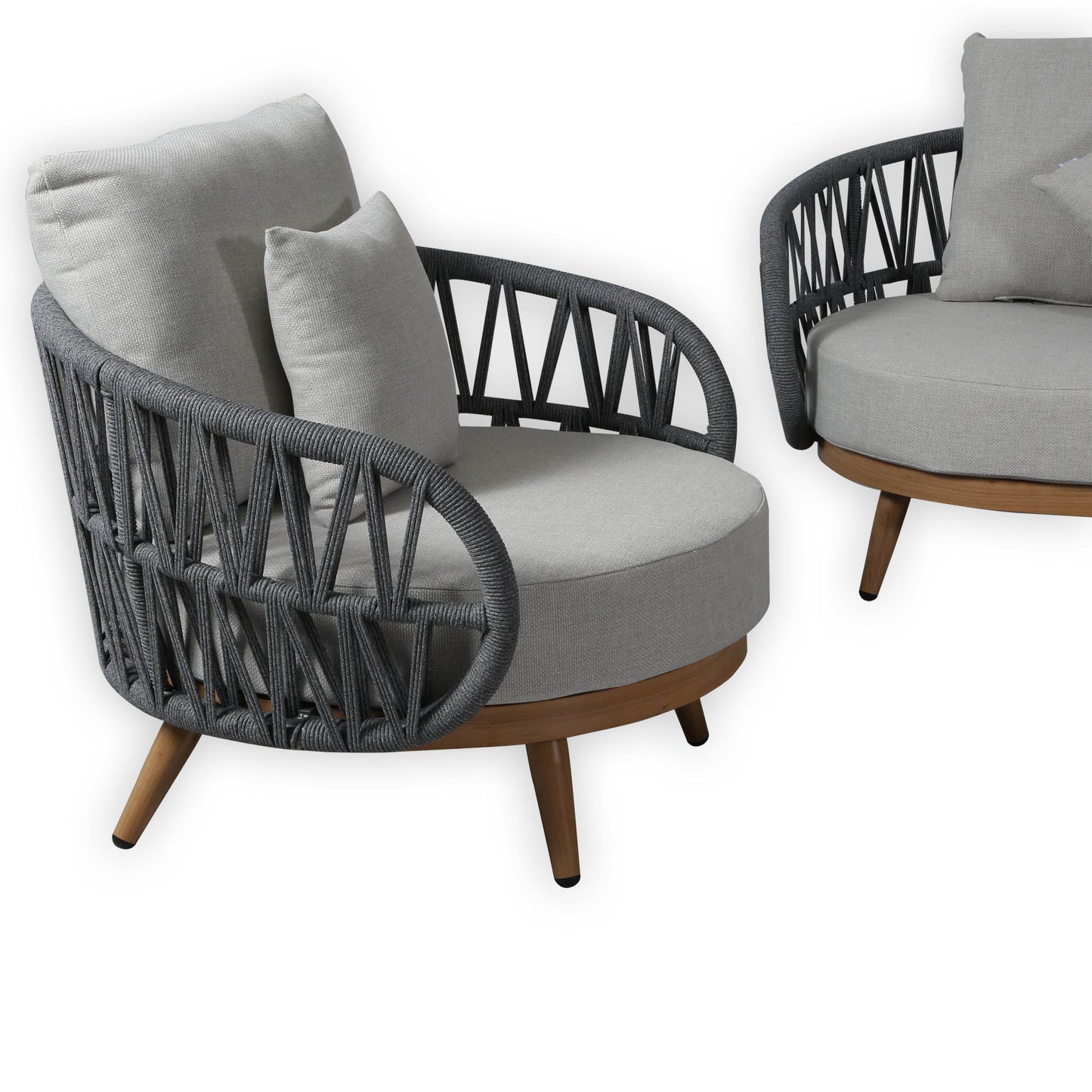 Luna Range Dark Grey Rope Sofa Set with Grey Cushions