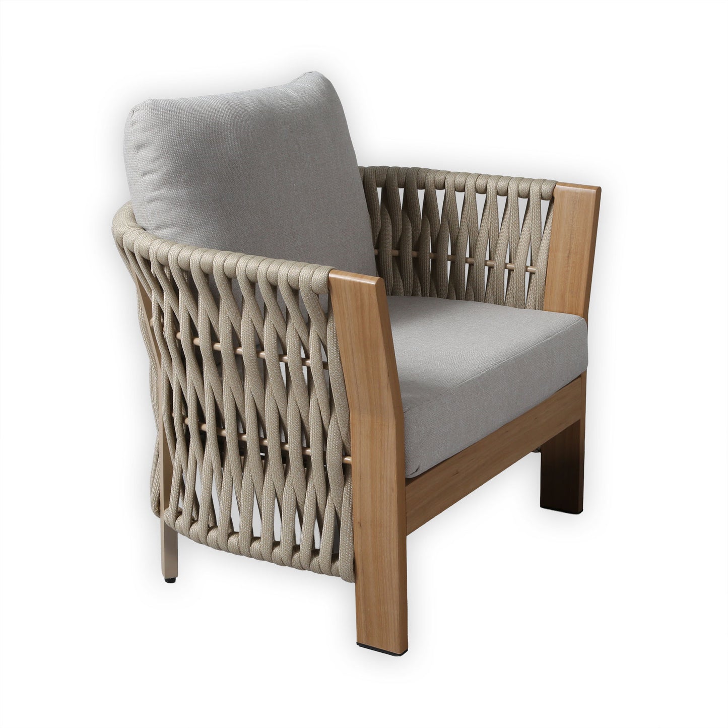 Orion Range Beige Rope & Wood-Effect Aluminium Frame Sofa Set with Beige cushions