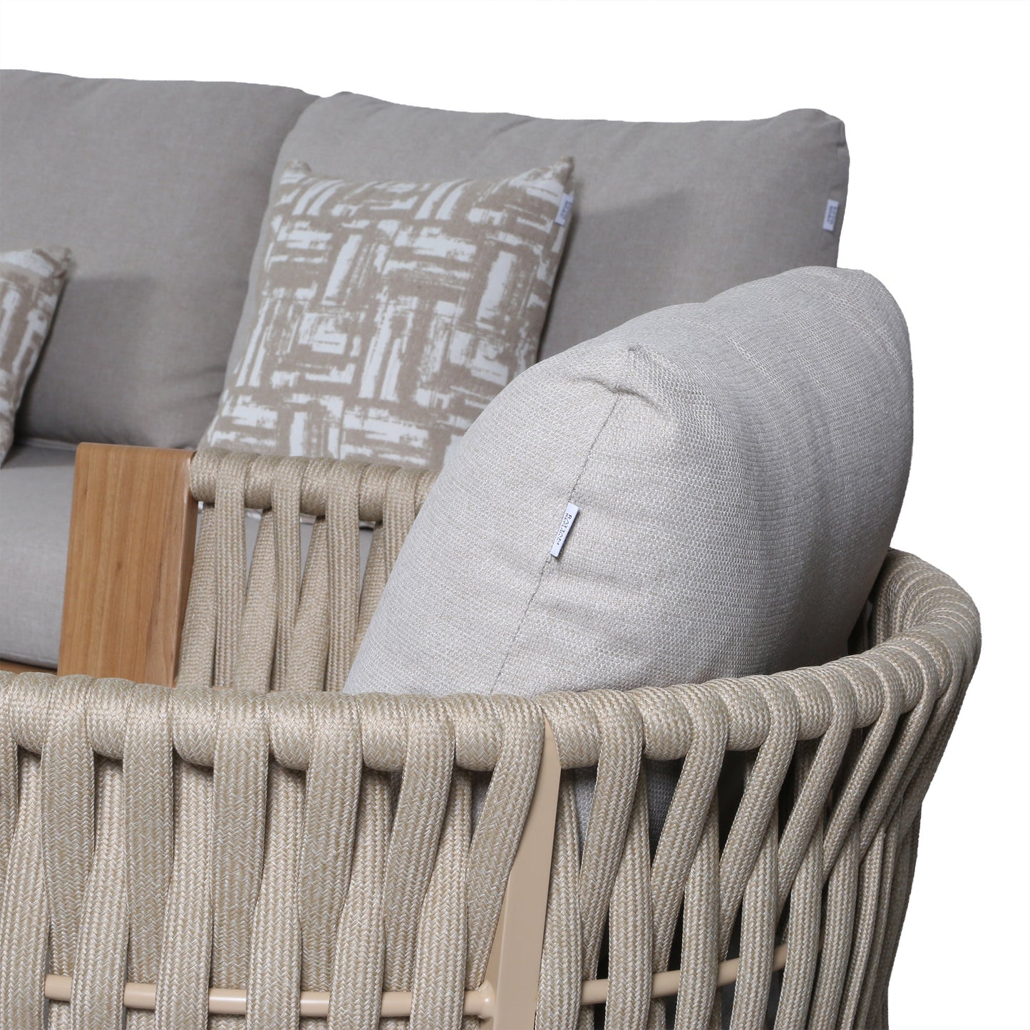 Orion Range Beige Rope & Wood-Effect Aluminium Frame Sofa Set with Beige cushions