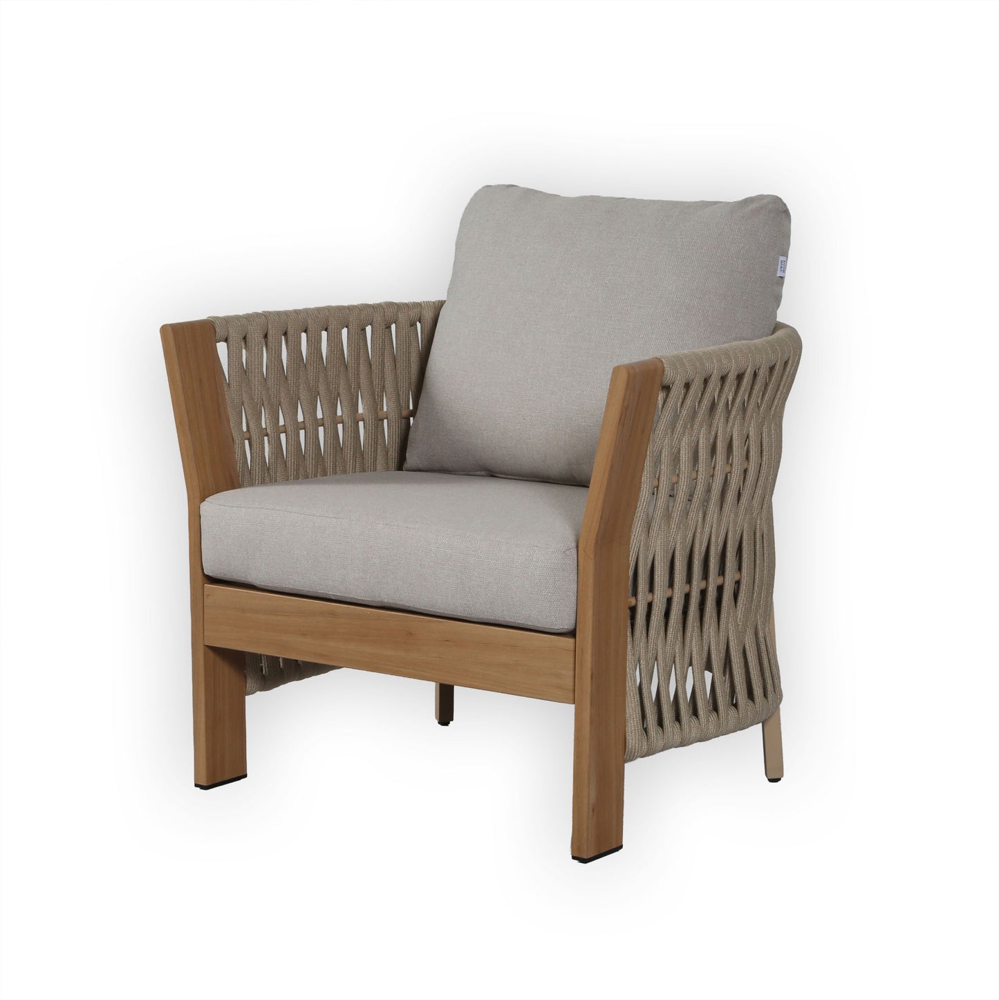 Orion Range Beige Rope & Wood-Effect Aluminium Frame Sofa Set with Beige cushions