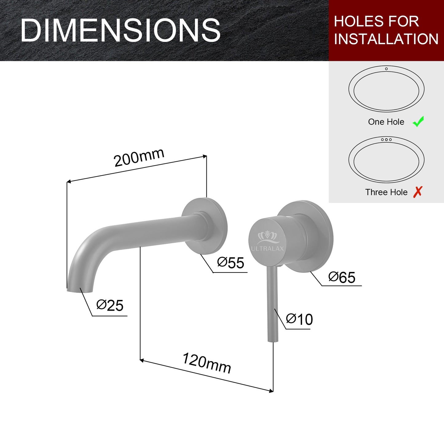 Matt Black Wall Mounted Basin Tap with Easy Plumb Installation Kit