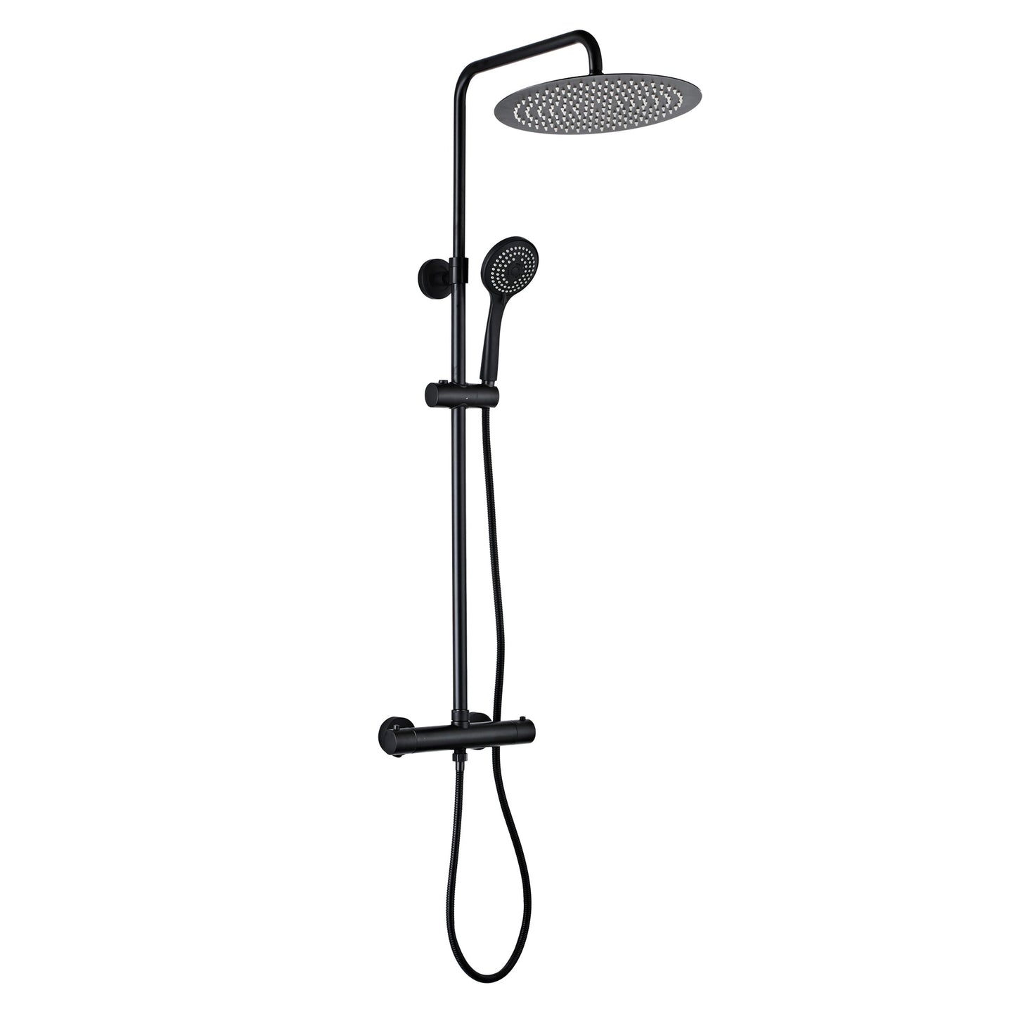 Thermostatic Shower Valve, Fixed Head & Handset Shower Set - Matt Black