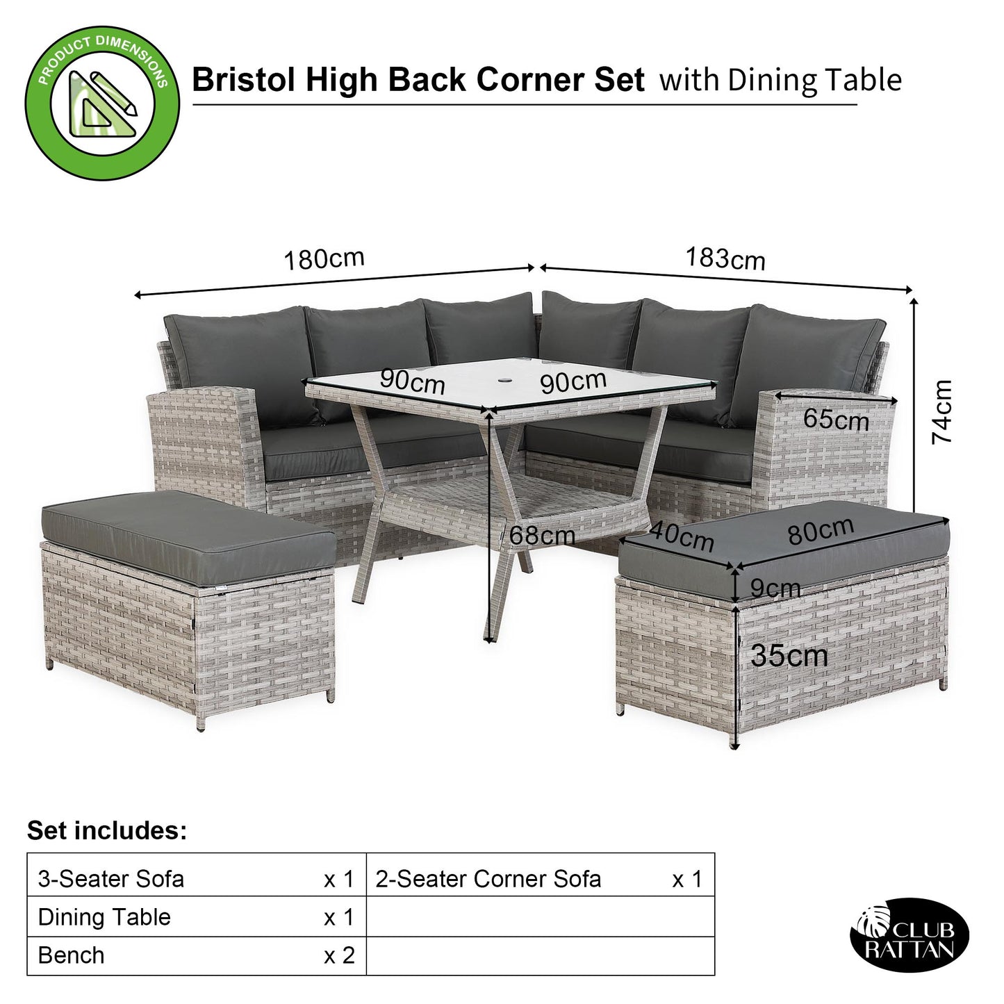 Bristol Range 9 Seater Rattan Garden Furniture Set | All-Weather Sofa & Dining Set with Free Rain Cover