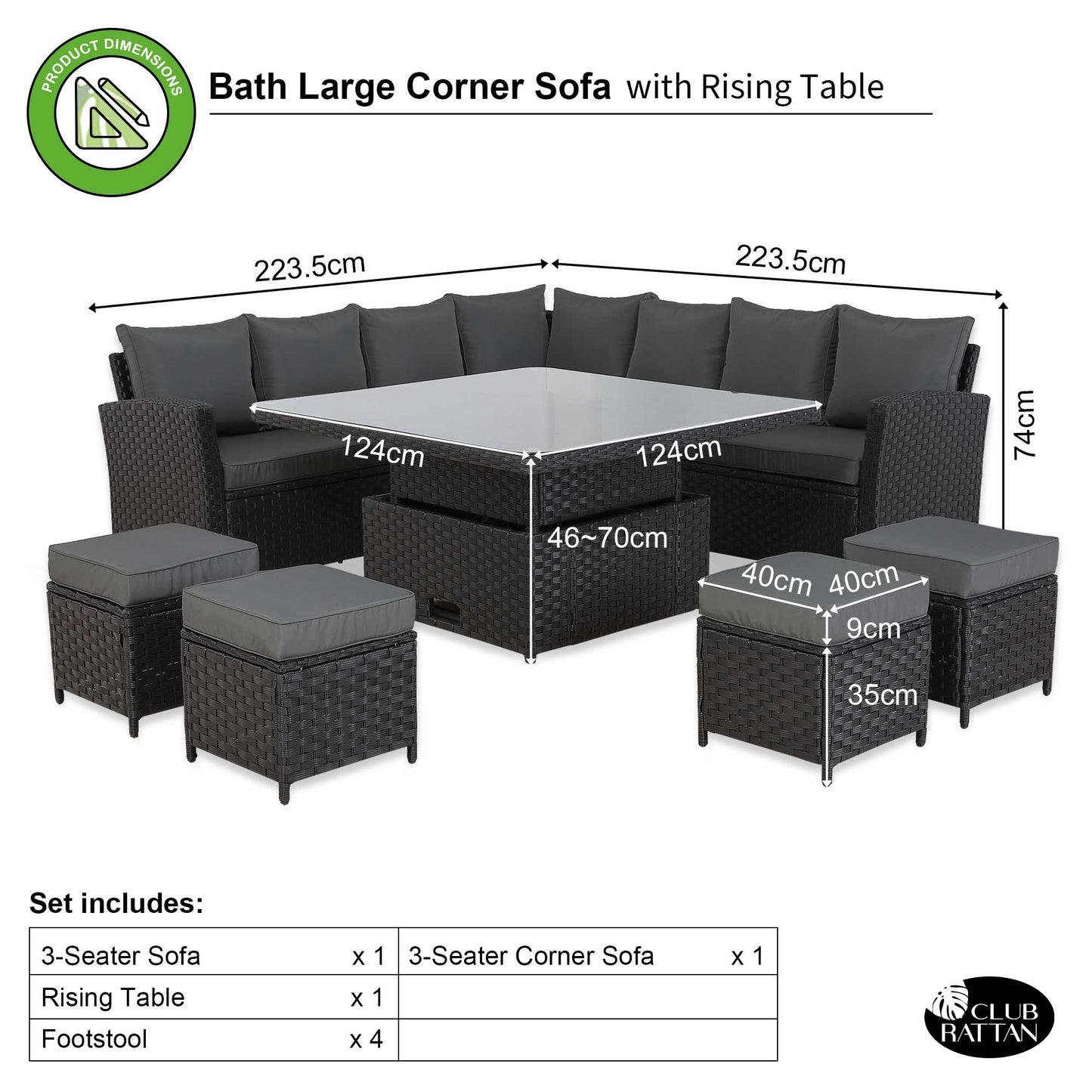 PRE ORDER-Bath High Back Range 11 Seater L-Shape Rattan Garden Furniture Set | | All-Weather Corner Sofa Dining Set with Free Rain Cover