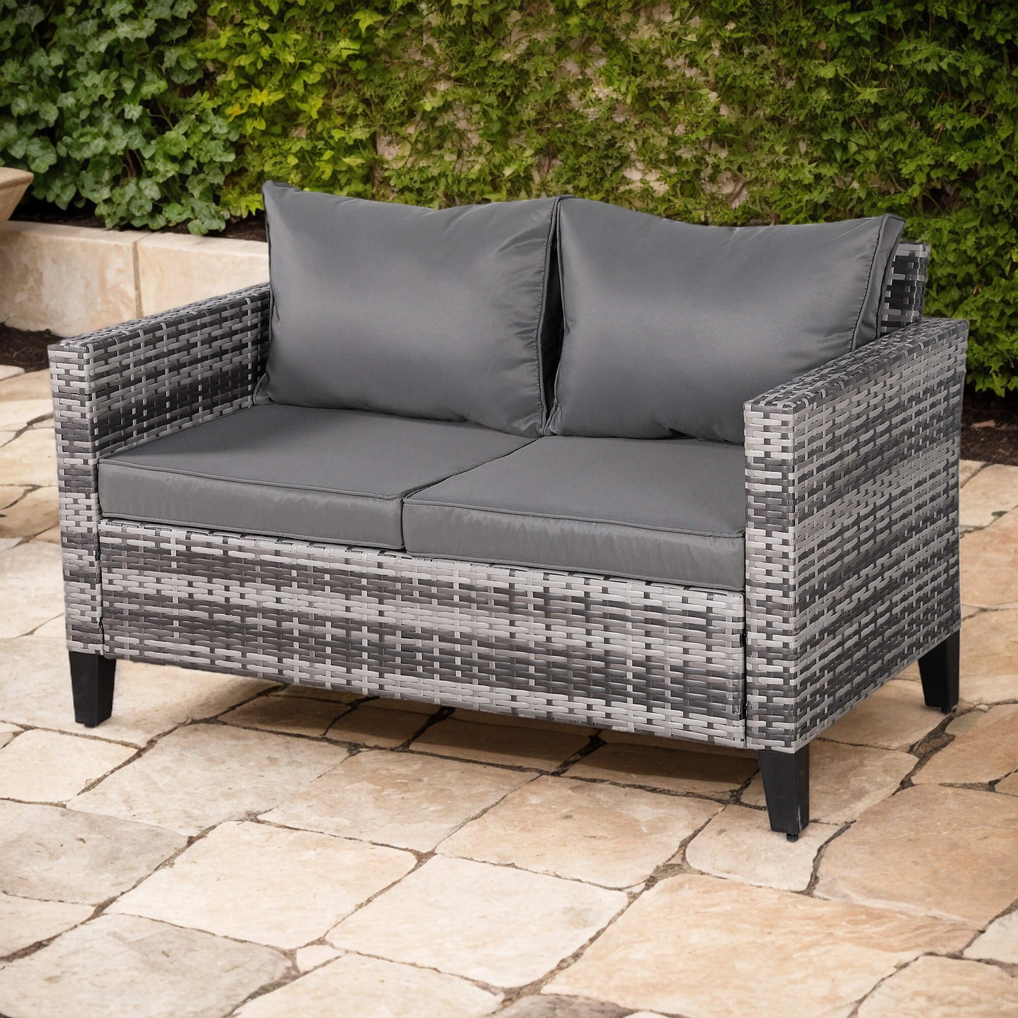 Palma Range 2-Seater Sofa in Grey Rattan and Grey Cushions