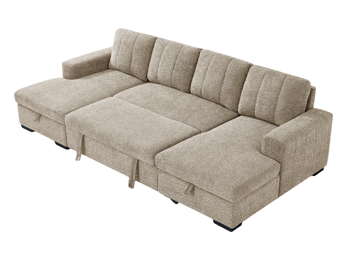 Nest Beige U-Shape Corner Sofa Bed – 5 Seater with 2 Lift-Up Storage Chaises & Large Sleeping Area