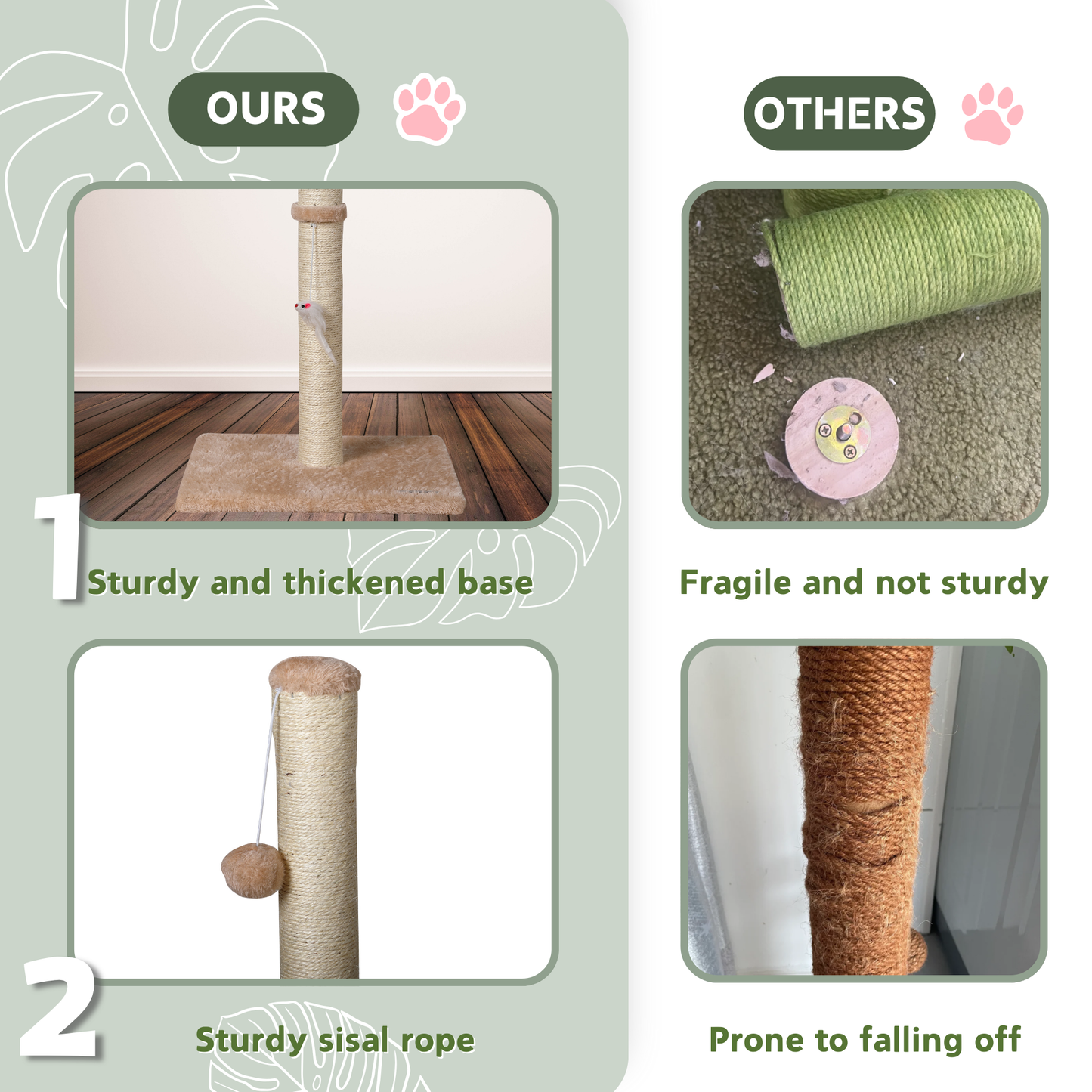 Max Mice Cat Scratching Post – Tall Sisal Scratch Tower with Hanging Ball & Mouse, Sturdy Base for Kittens & Adult Cats (Beige)