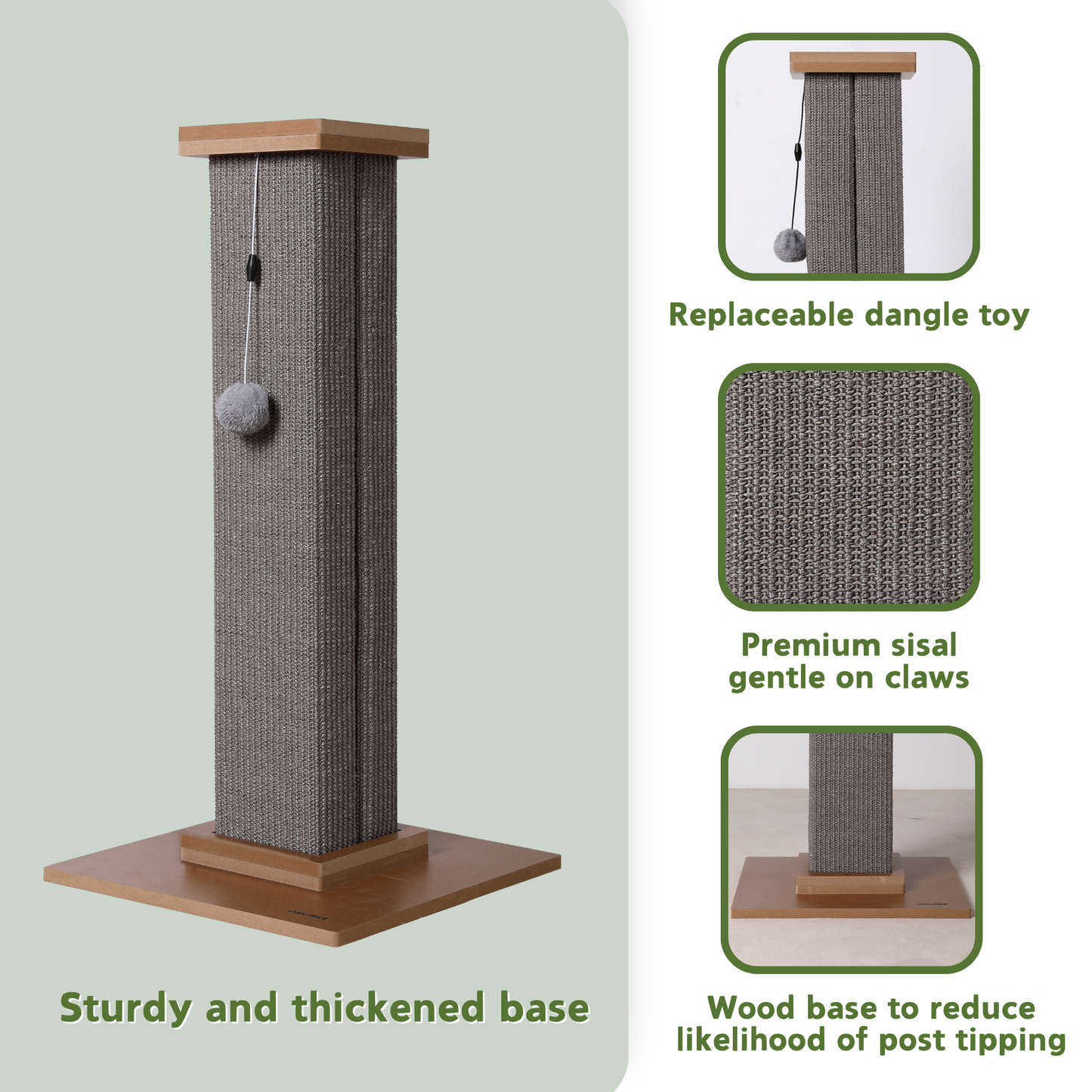 Max Mice Ultimate Heavy Duty Cat Scratching Post, Large Vertical Roman Column with Durable, Wear-Resistant gisal for Endless Scratching Enioyment(	Grey)