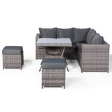 Modern Range Lille Corner Sofa with Dining Table in Grey Rattan