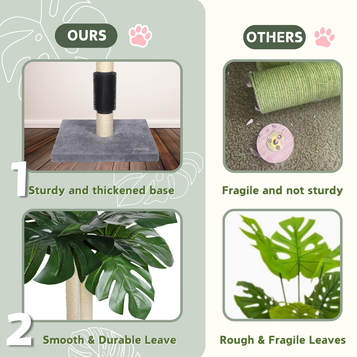 Max Mice  Cat Scratching Post, 80cm Kitten Scratching Post with Premium Sisal Rope, Cute Cat Tree with Dangling and Spring Ball Toys for Indoor Small Cats(Monstera)