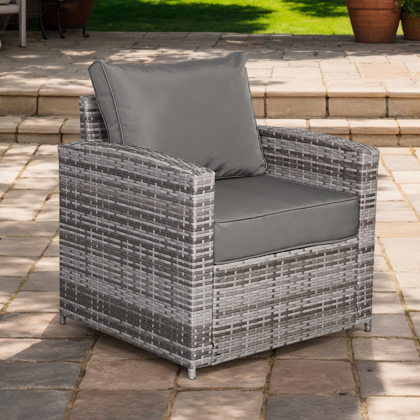 Harmony Single Arm Chair in Grey Rattan and Grey Cushions