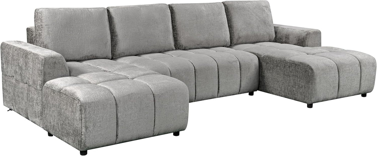 Grandeur Luxury Grey U-Shape Corner Sofa Bed – 5 Seater with Underseat Storage & Sofabed Conversion