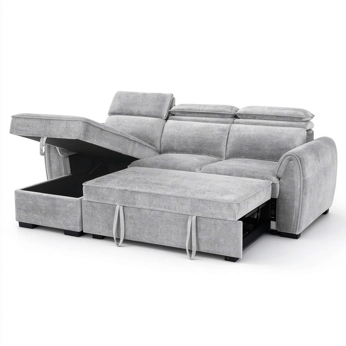 Nimbus Grey Universal Corner Sofa Bed – Adjustable Headrests, Ottoman Storage & 192×120cm Sleeping Area