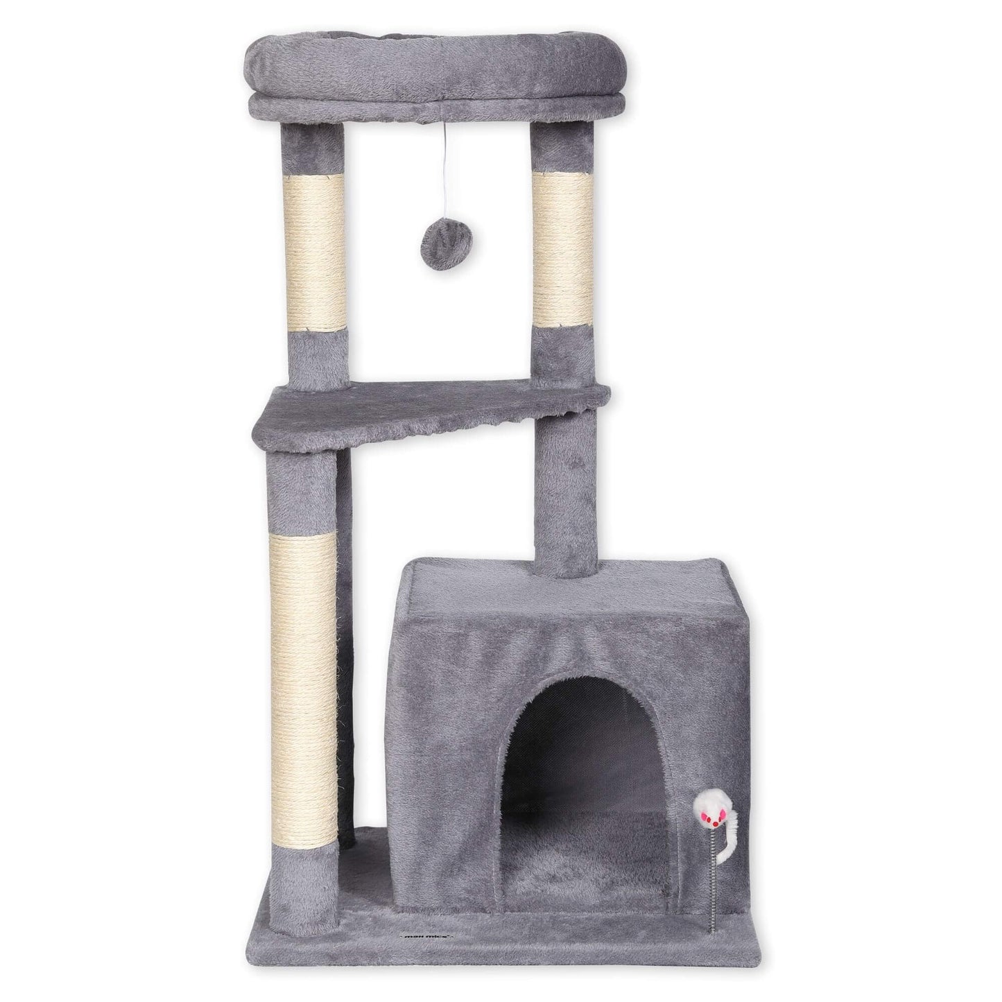 Max Mice Tree Tower Scratching Posts Multilevel Cat Climbing House with Condos & Ladder Cat Activity Centre for Indoor Cats, Grey