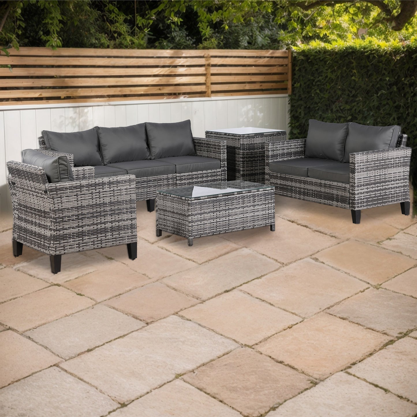 Palma Range Sectional Sofa Sets in Grey Rattan and Grey Cushions