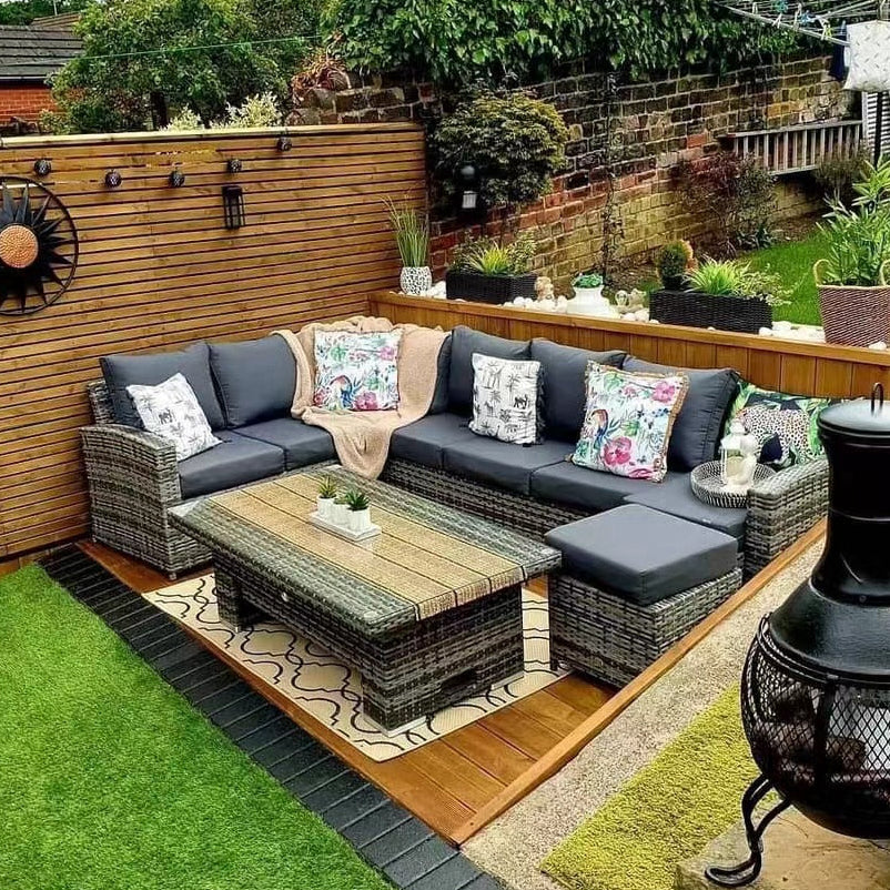 Harmony Range High Back Left Hand Corner Sofa Set with Rising Table in Grey Waeve