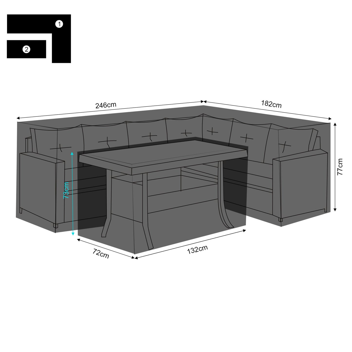SP-M2R Black Protective Cover For Charing High Back Right Hand Corner Sofa with Dining Table