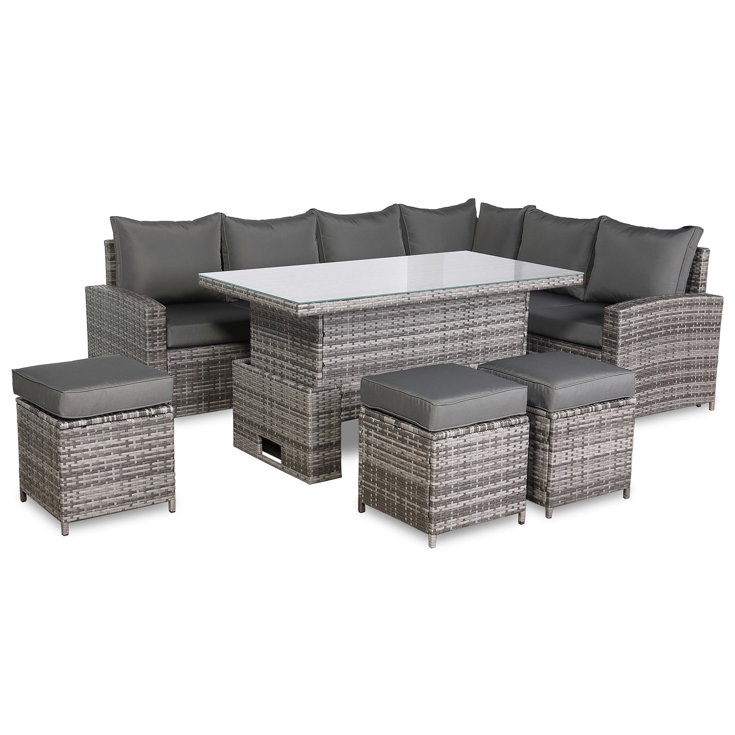 CLEARANCE-Henley Range High Back RHF Dining Corner Sofa Set in Grey Weave with Rising Table (KG07)