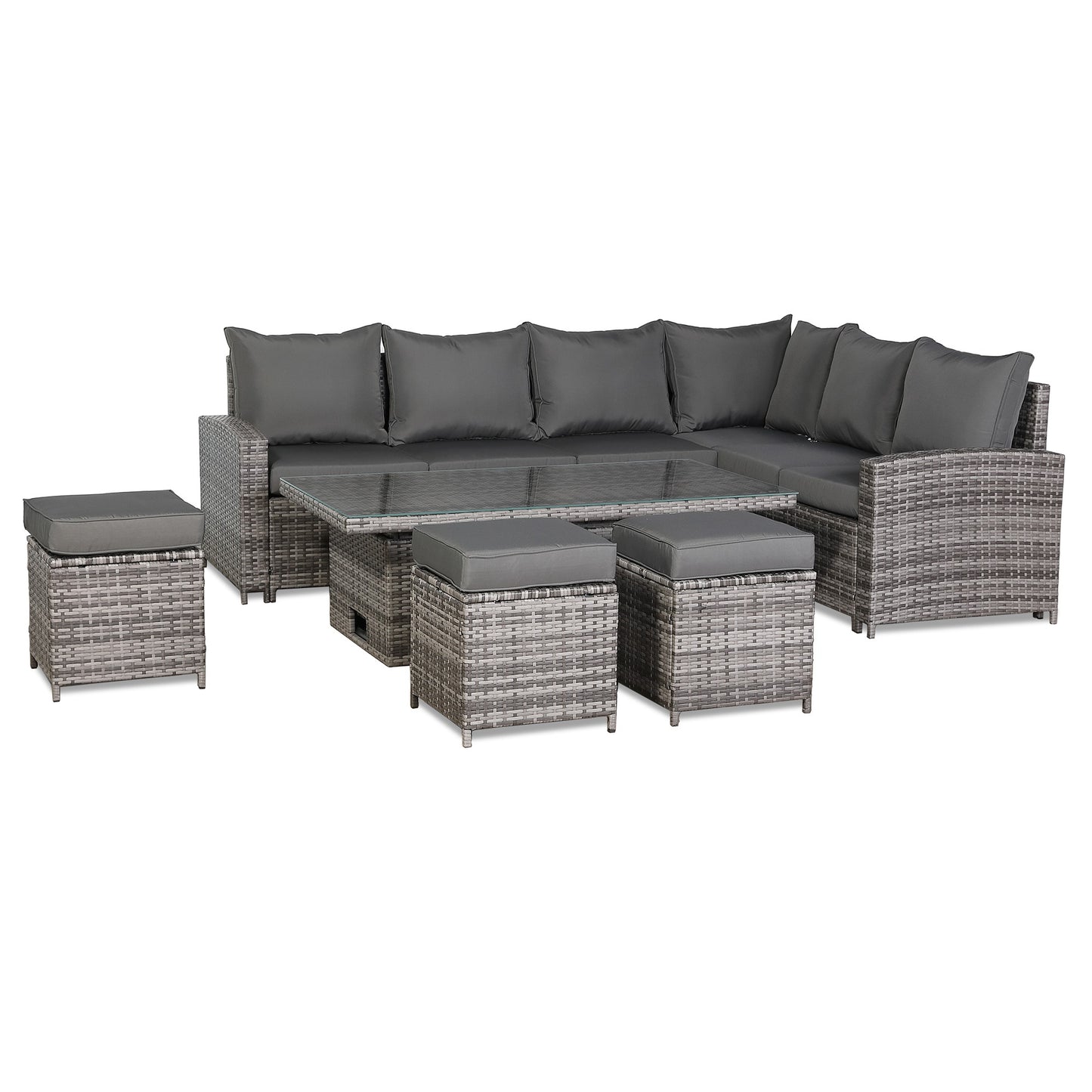 CLEARANCE-Henley Range High Back RHF Dining Corner Sofa Set in Grey Weave with Rising Table (KG07)
