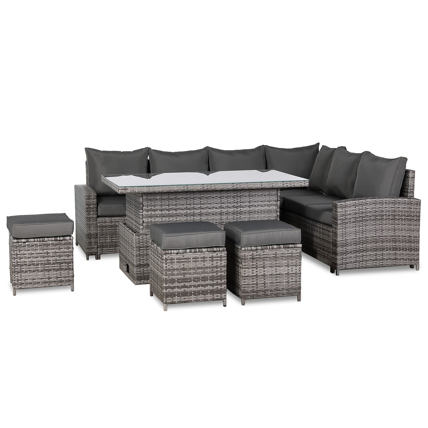 CLEARANCE-Henley Range High Back RHF Dining Corner Sofa Set in Grey Weave with Rising Table (KG07)