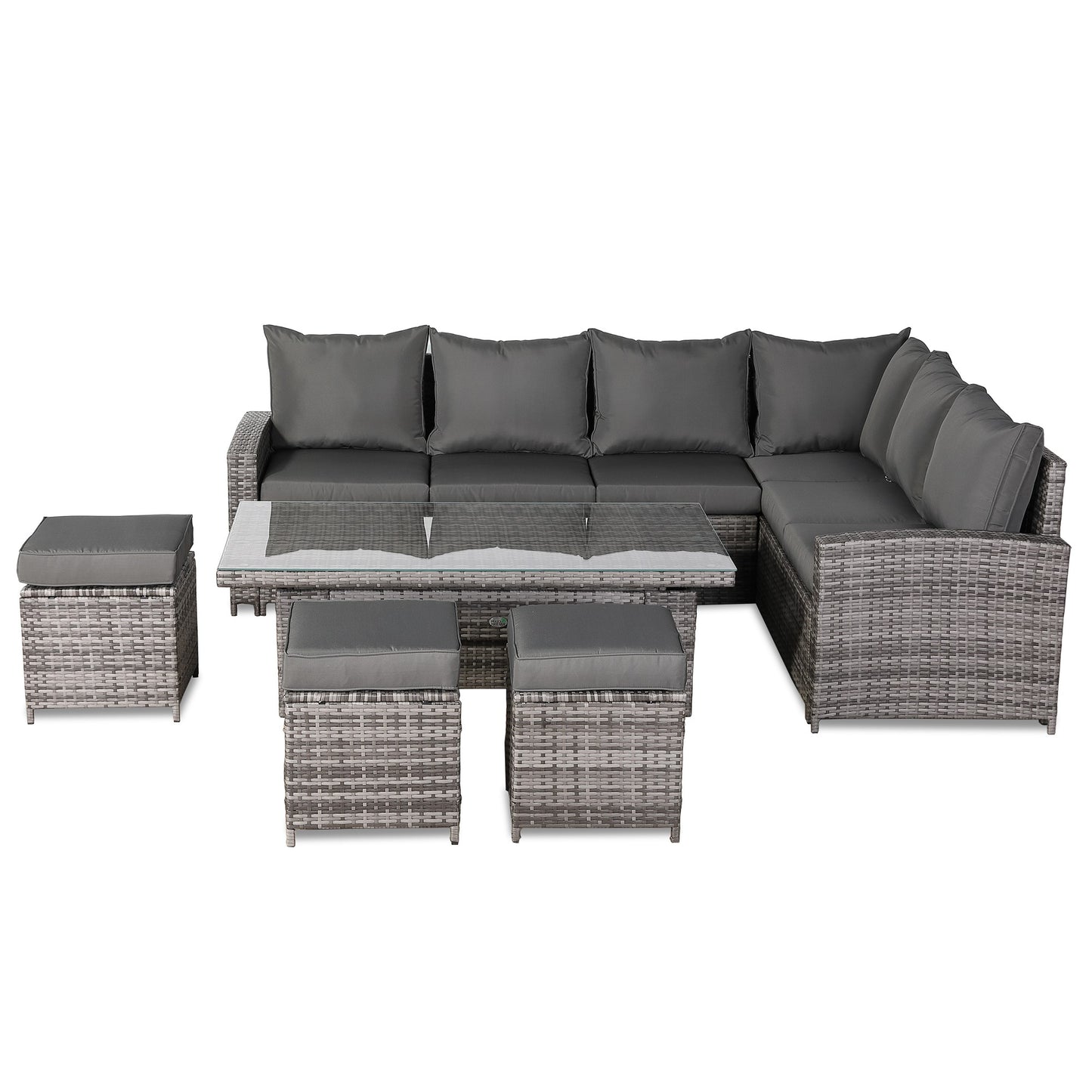 CLEARANCE-Henley Range High Back RHF Dining Corner Sofa Set in Grey Weave with Rising Table (KG07)