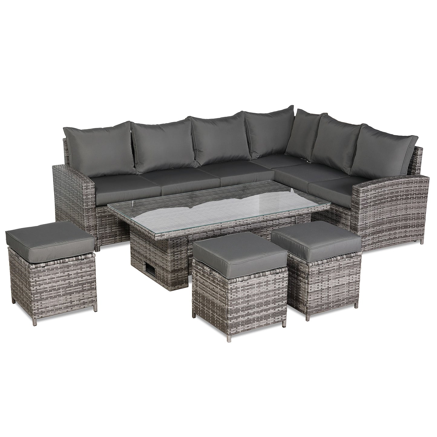 CLEARANCE-Henley Range High Back RHF Dining Corner Sofa Set in Grey Weave with Rising Table (KG07)