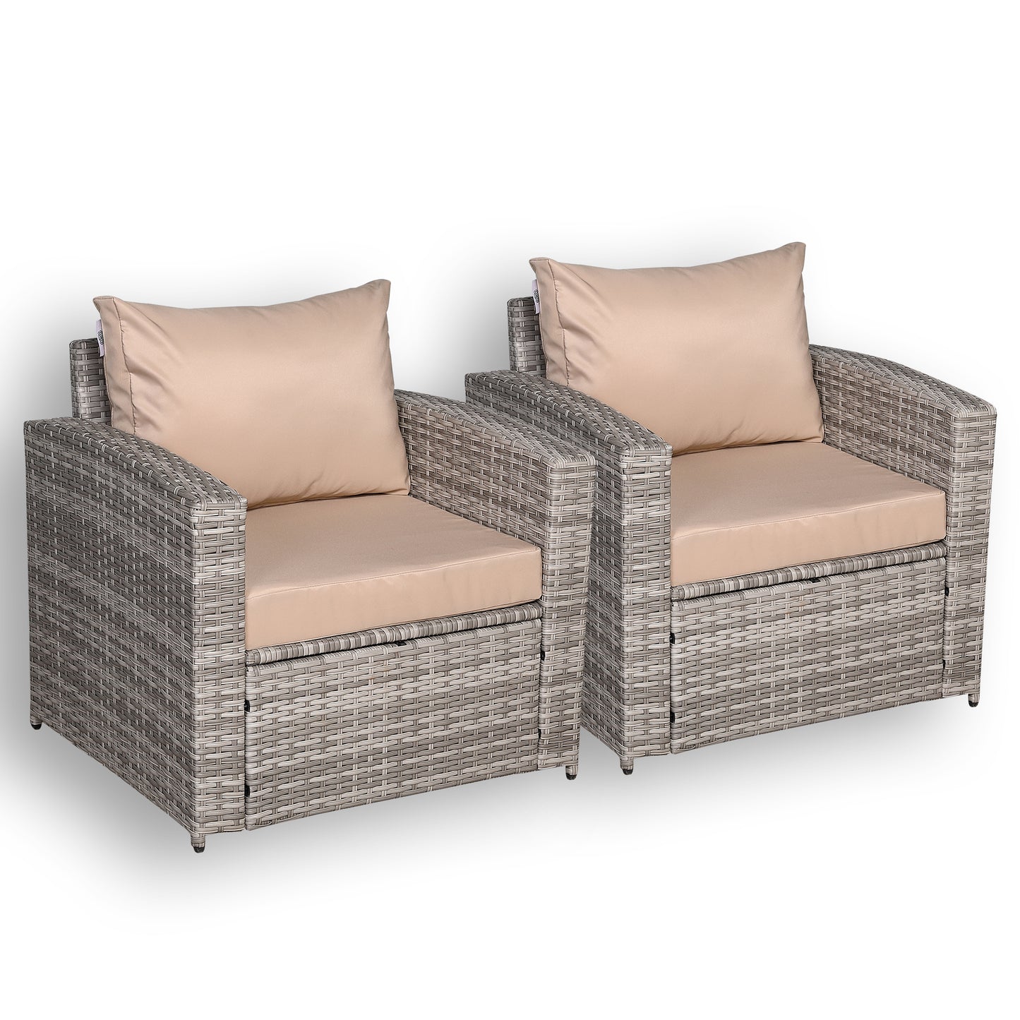 Ashley Range Pair of Arm Chairs in Light Grey Rattan and Beige Cushions