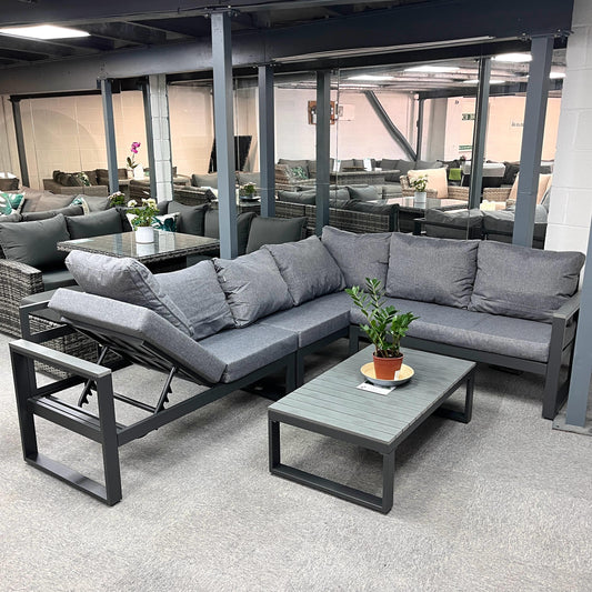 CLEARANCE...CK-03 Dune Range RHF Corner Set Charcoal Aluminium Frame With Grey Cushions
