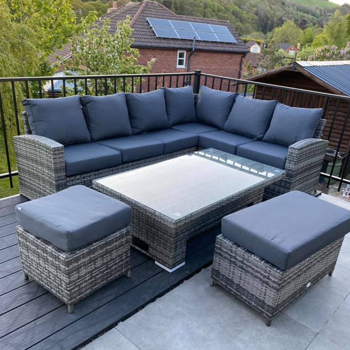 Harmony Range High Back Right Hand Corner Sofa Set with Rising Table in Grey Waeve