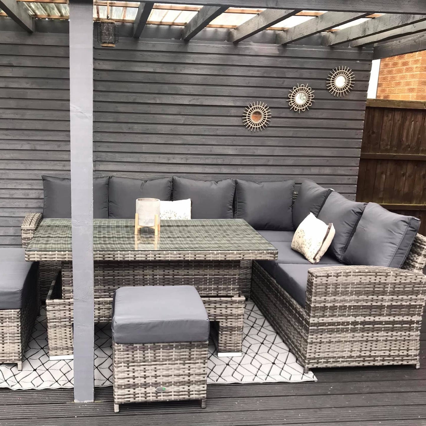 Harmony Range High Back Right Hand Corner Sofa Set with Rising Table in Grey Waeve