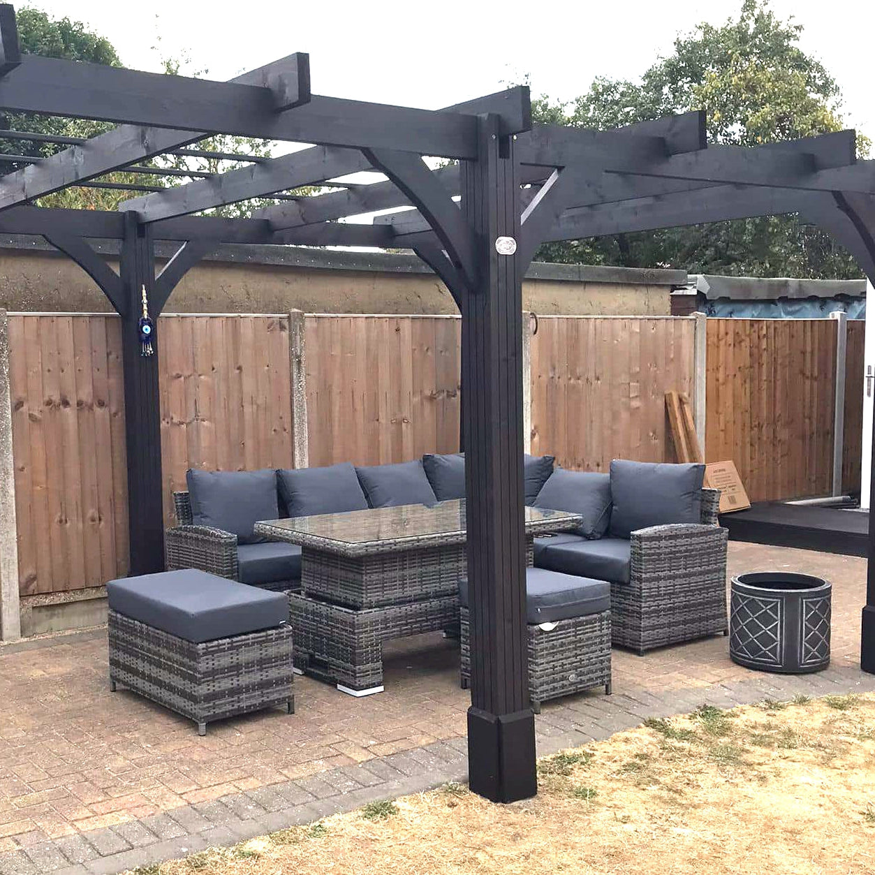 Harmony Range High Back Right Hand Corner Sofa Set with Rising Table in Grey Waeve