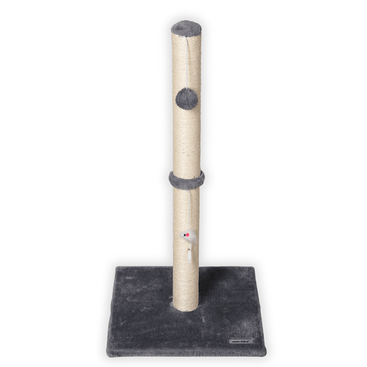 Max Mice Cat Scratching Post – Tall Sisal Scratch Tower with Hanging Ball & Mouse, Sturdy Base for Kittens & Adult Cats (Grey)