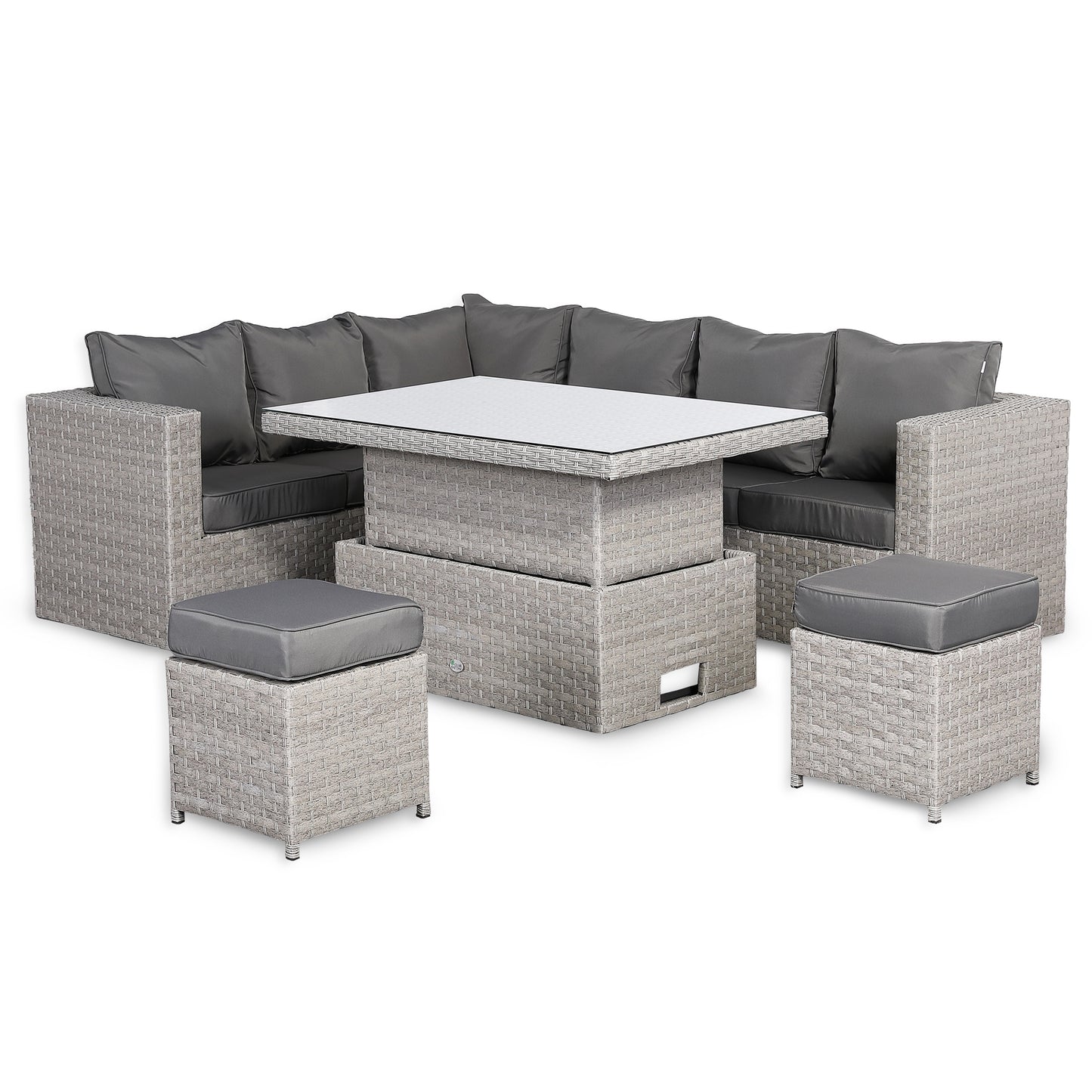 Ascot Range Large Modular Corner Sofa with Rising Table in Large Grey Rattan