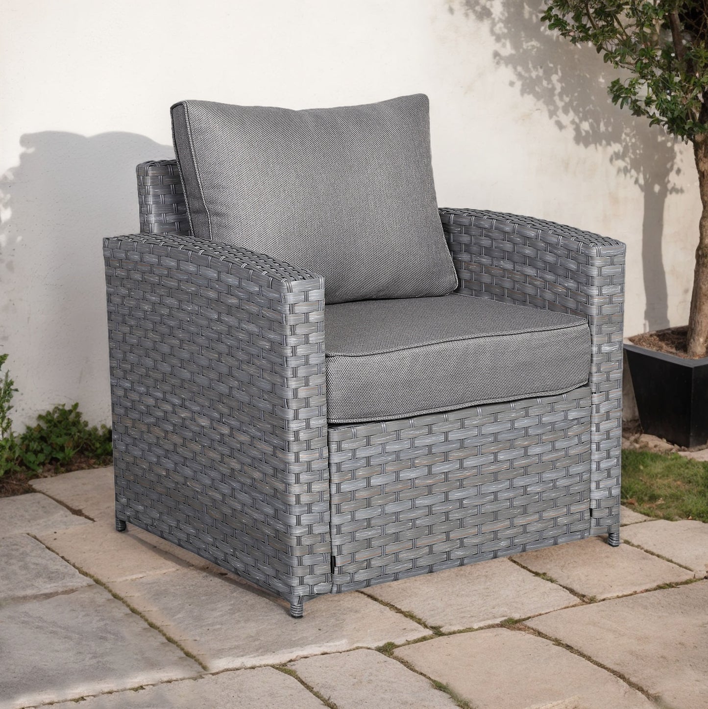 Isobella Range Single Arm Chair in Grey Rattan and Grey Cushions