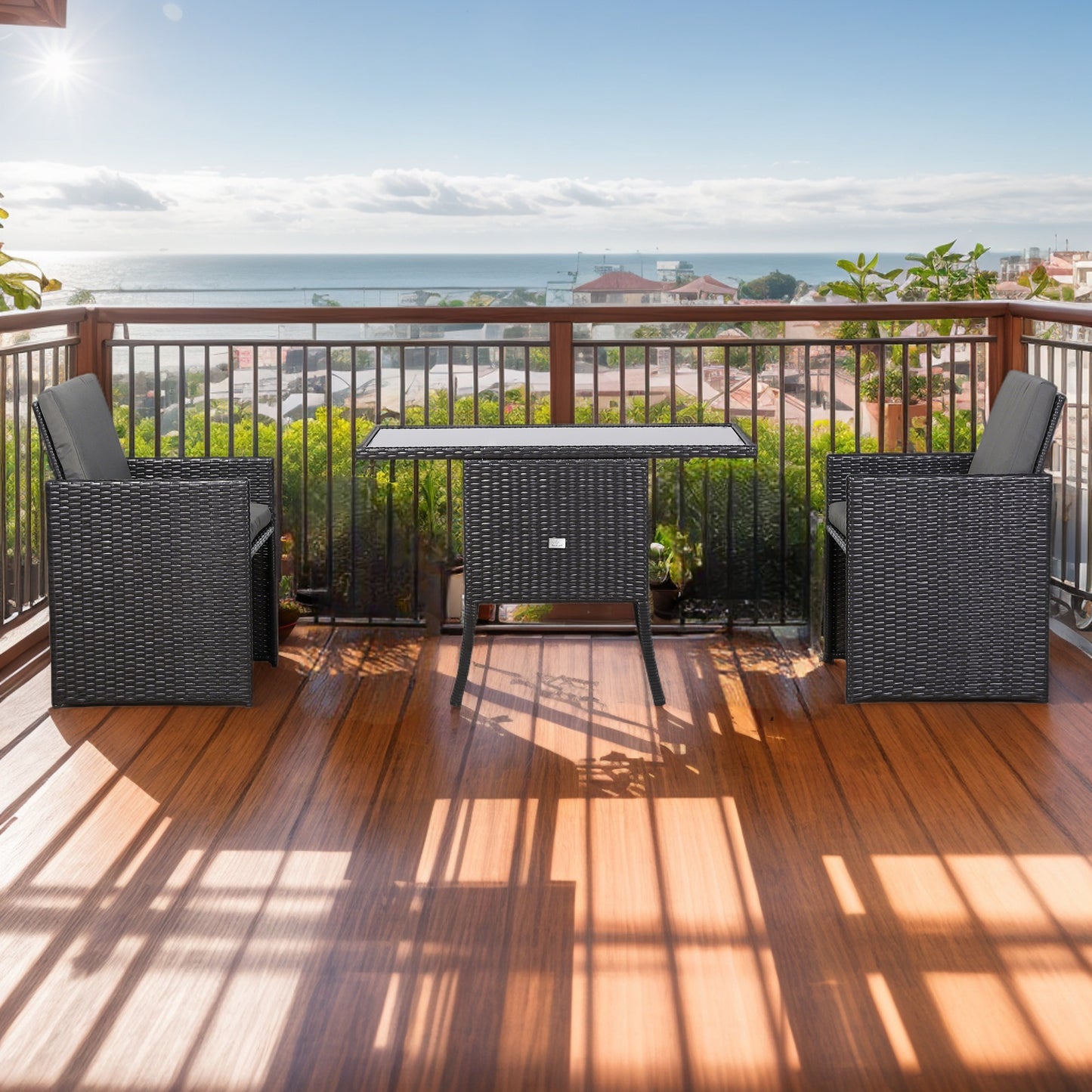 Ebony Range Rattan Furniture Set for Balcony Poolside in Brown Rattan
