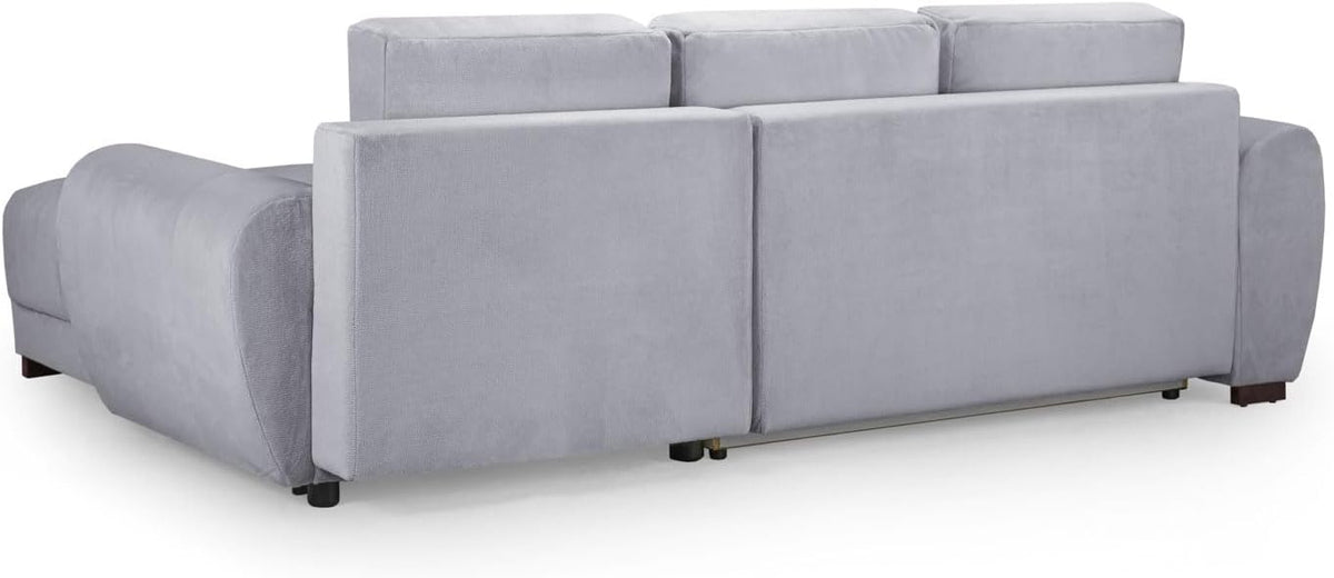 Plume Grey Universal Corner Sofa Bed – 4 Seater Plush Velvet Sofabed with Under-Seat Storage