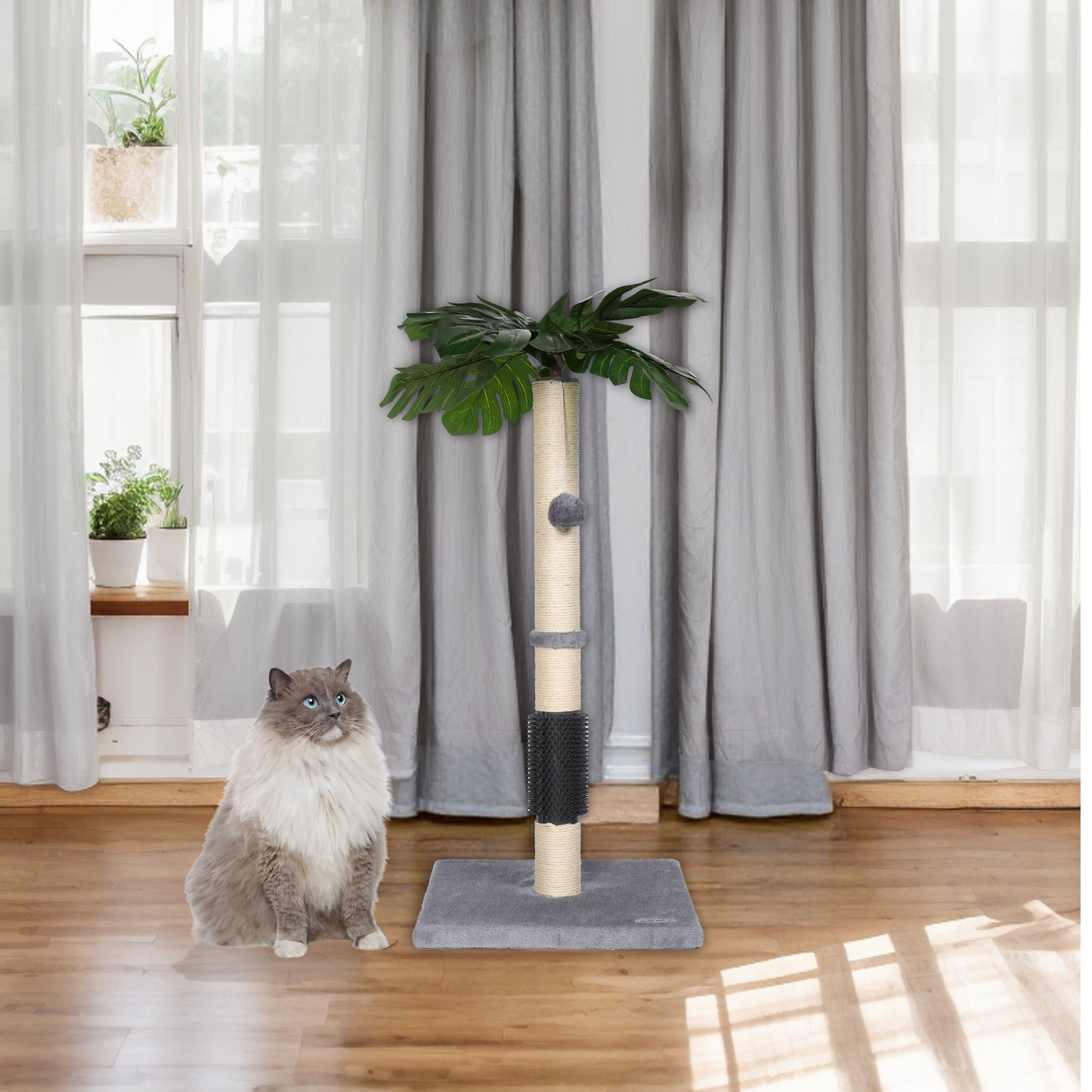 Max Mice  Cat Scratching Post, 80cm Kitten Scratching Post with Premium Sisal Rope, Cute Cat Tree with Dangling and Spring Ball Toys for Indoor Small Cats(Monstera)