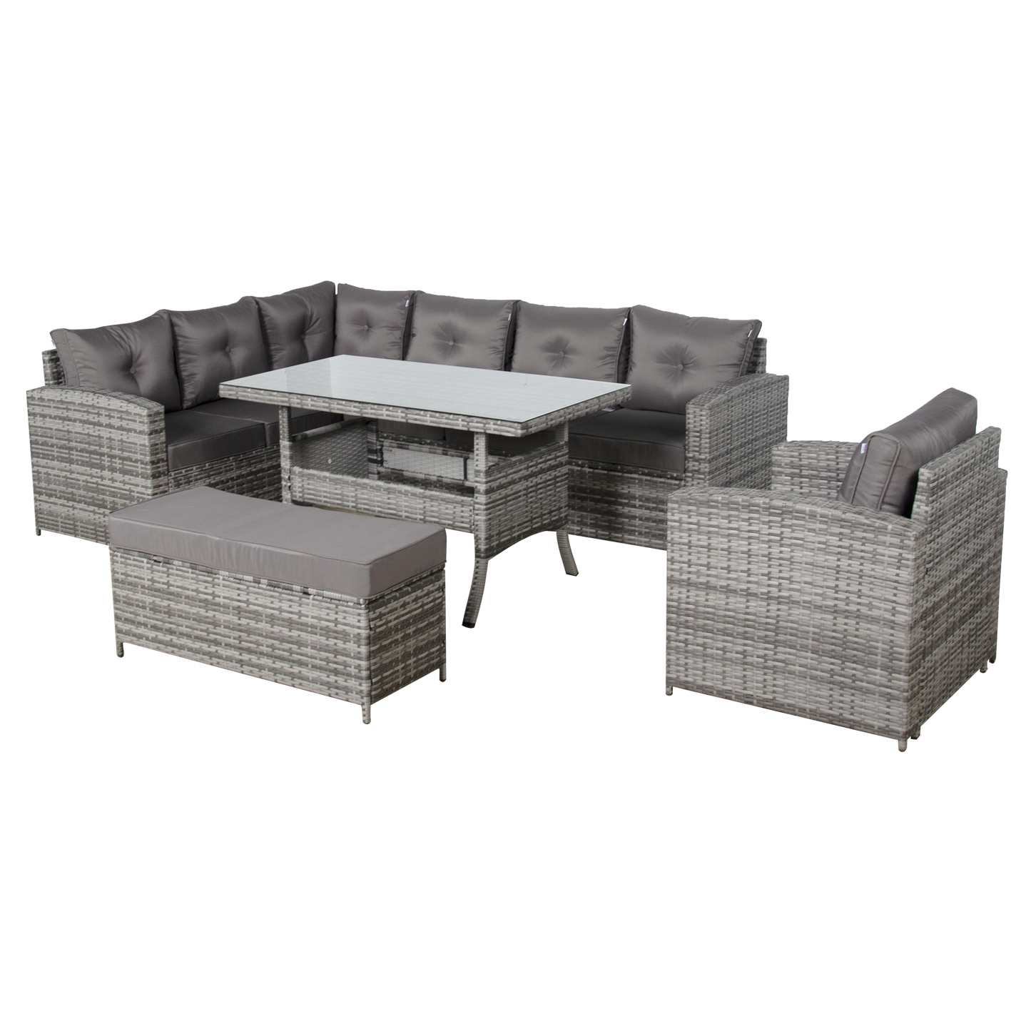 Due in 30/06/25 Henley Range Elite Lhf Corner Sofa Set with Dining Table in Grey Rattan
