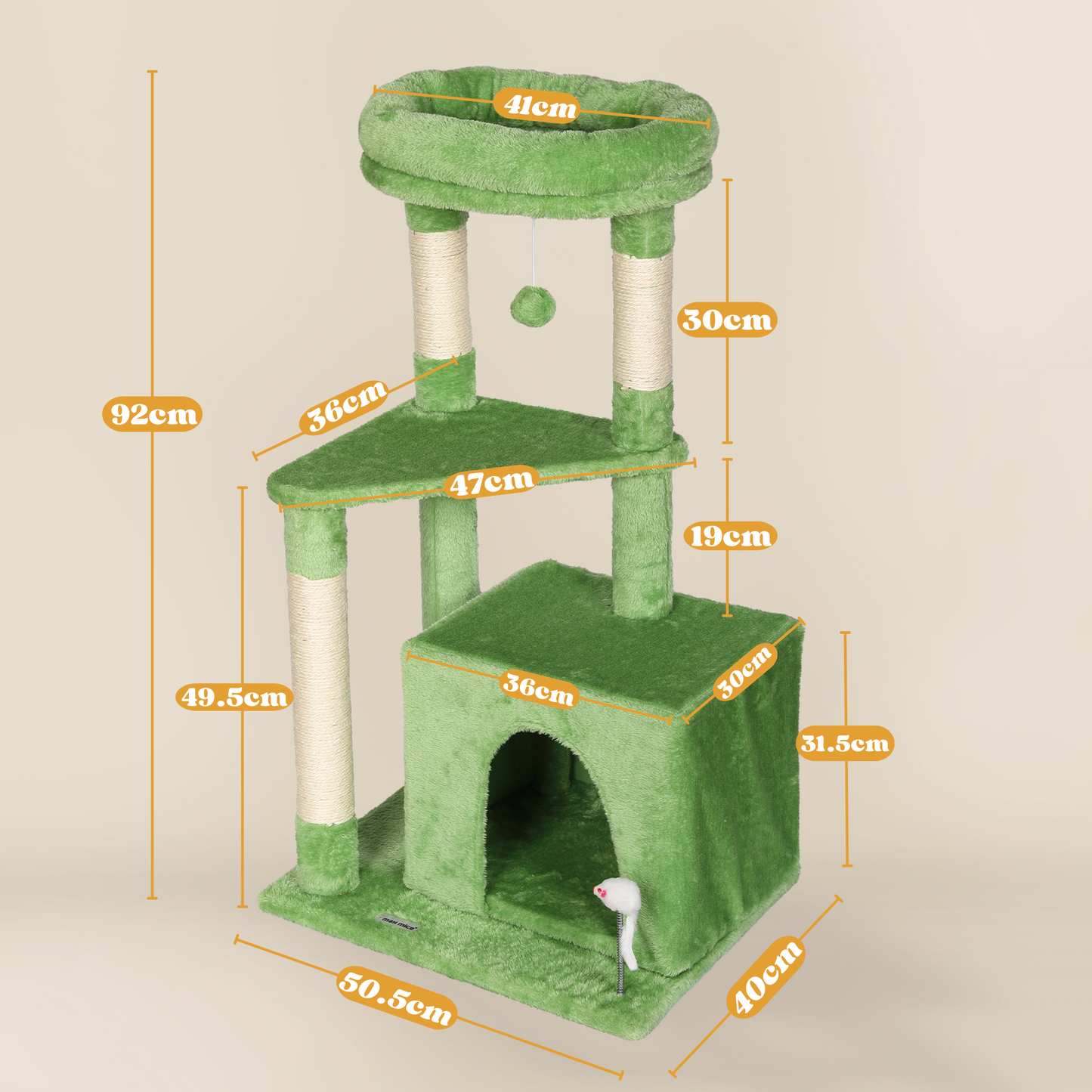 Max Mice Tree Tower Scratching Posts Multilevel Cat Climbing House with Condos & Ladder Cat Activity Centre for Indoor Cats, Green