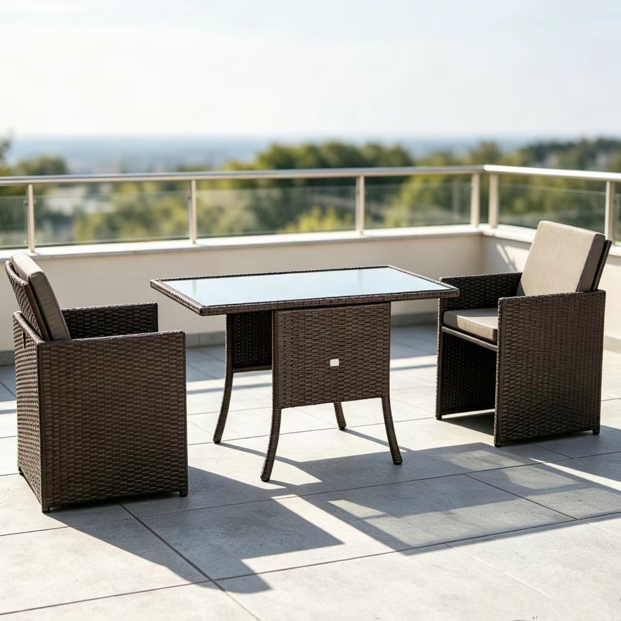 Ebony Range Rattan Furniture Set for Balcony Poolside in Brown Rattan