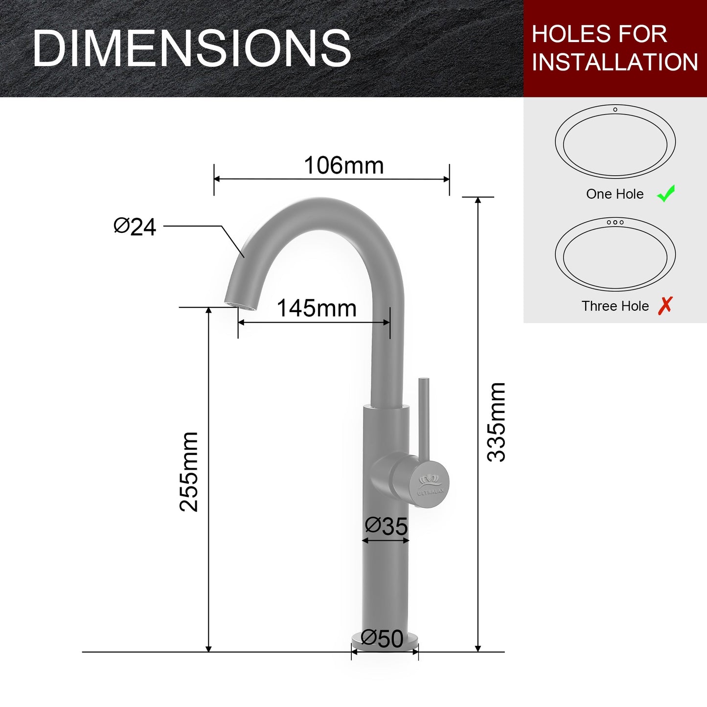 Single Lever Mono Mixer Tap - Matt Black