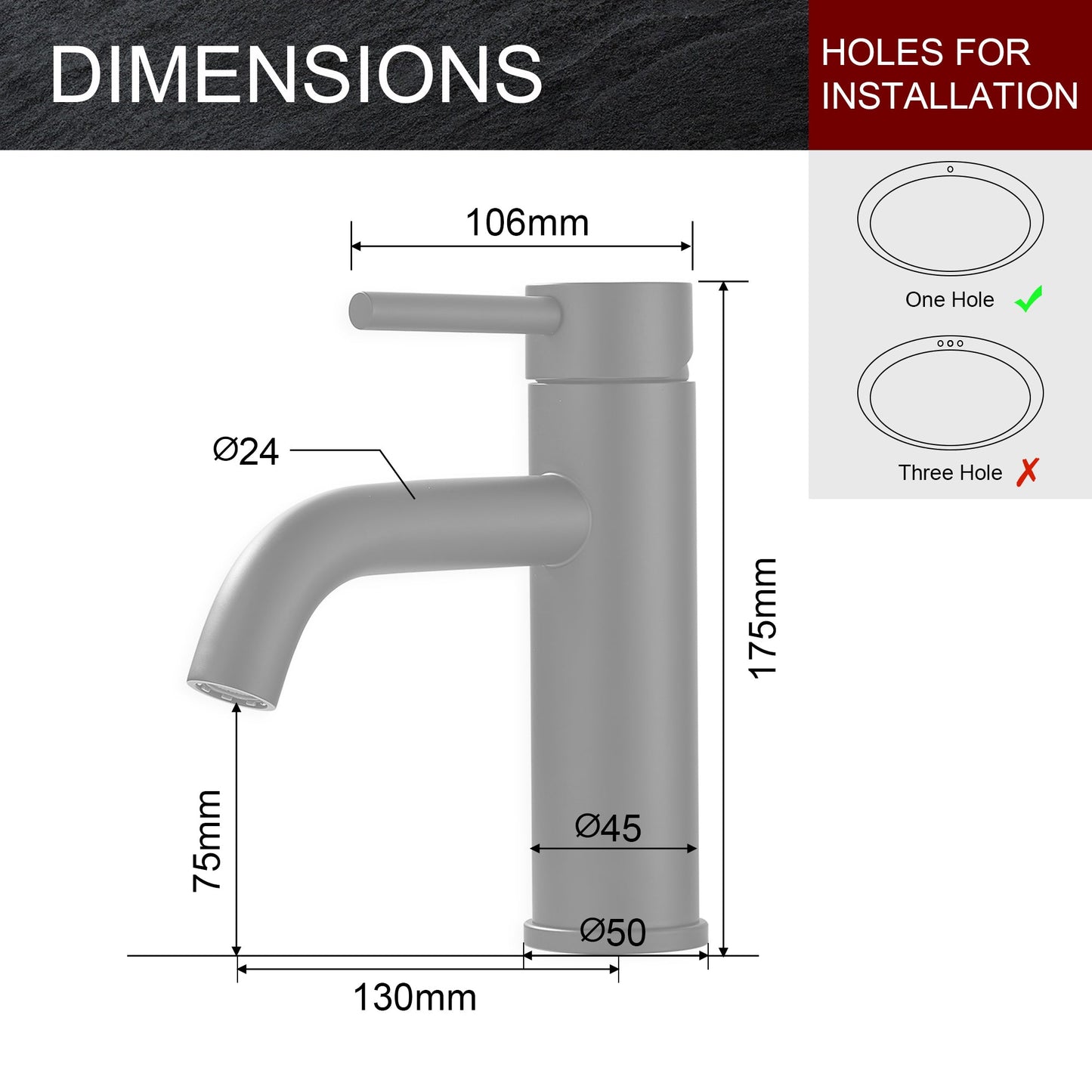 Matt Black Standard Basin Mixer Tap