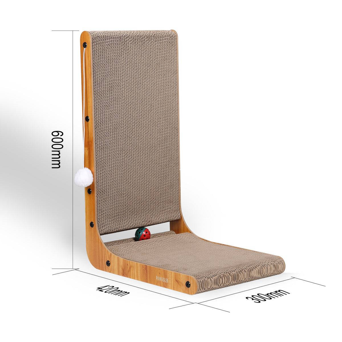Max Mice L Shape Cat Scratching Board with Ball Toy, Cardboard Scratching,60cm High Cat Scratching Board for Indoor Cats, Protecting Furniture Scratch Pad