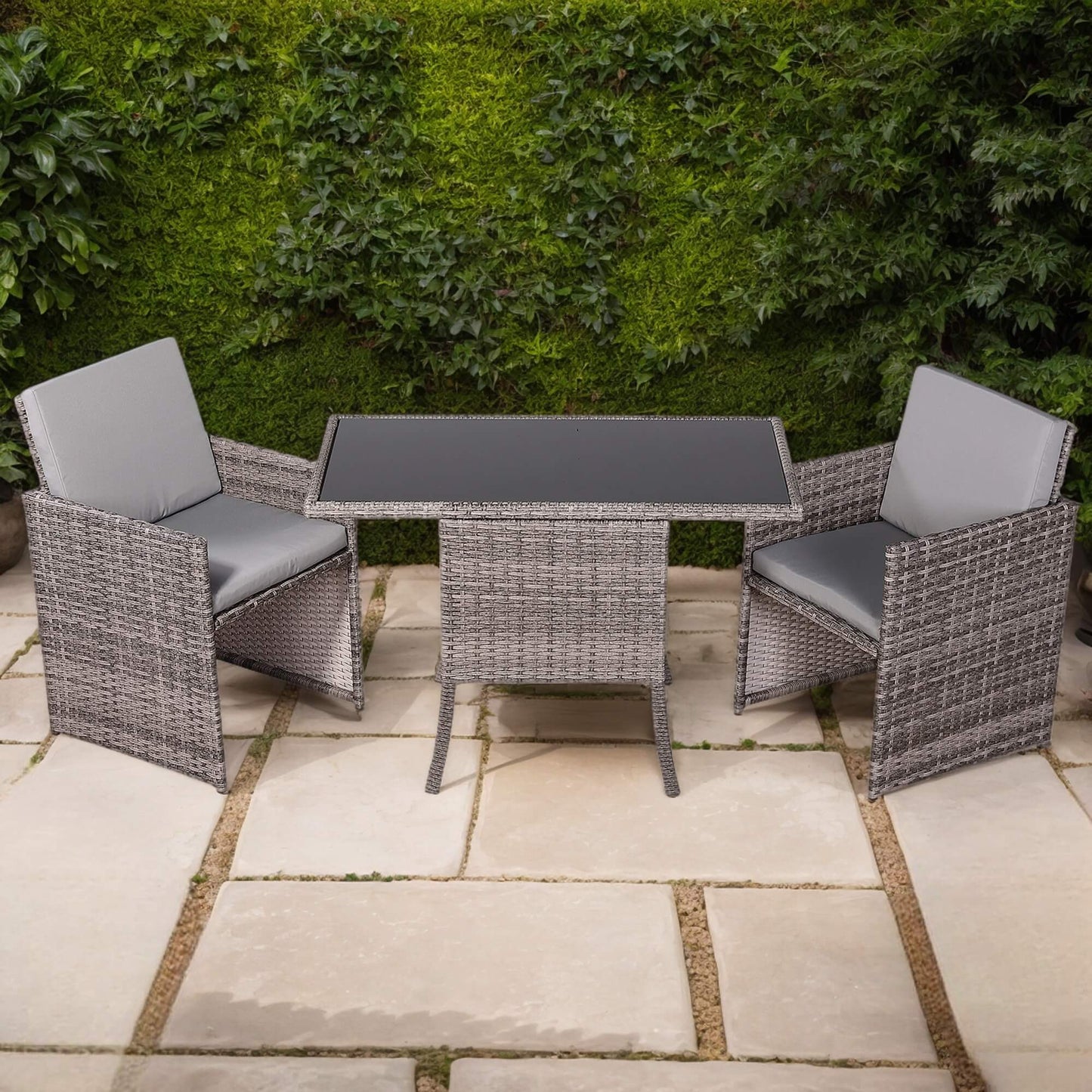 Rose Range Rattan Bistro Furniture Set for Balcony / Poolside in Preminum Grey Rattan
