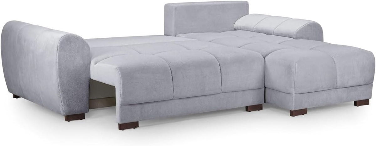 Plume Grey Universal Corner Sofa Bed – 4 Seater Plush Velvet Sofabed with Under-Seat Storage