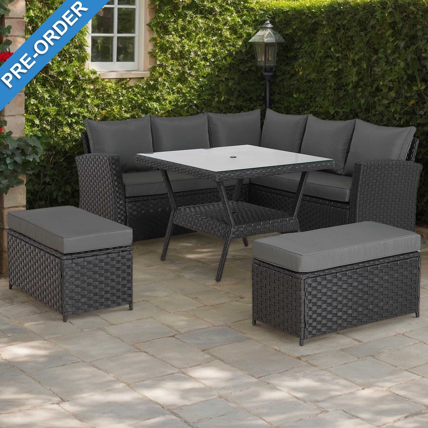 PRE ORDER-Bath High Back Range 9 Seater Rattan Garden Furniture Set | All-Weather Sofa & Dining Set with Free Rain Cover