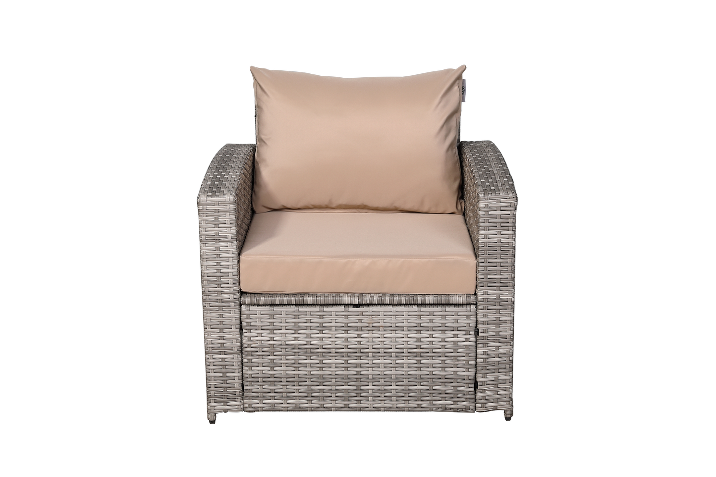 Ashley Range Pair of Arm Chairs in Light Grey Rattan and Beige Cushions
